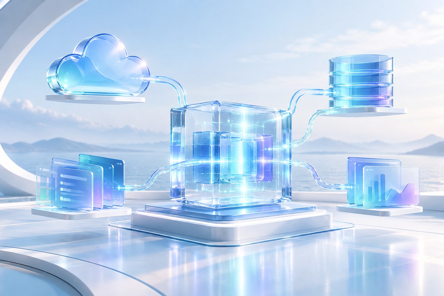 Cloud, data and business applications connected through a central integration hub